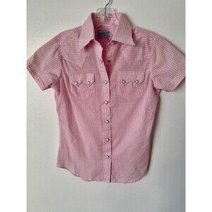 Women’s XS Rockmount Ranch Pearl Snap Pink Gingham Western Shirt Glam Cowgirl